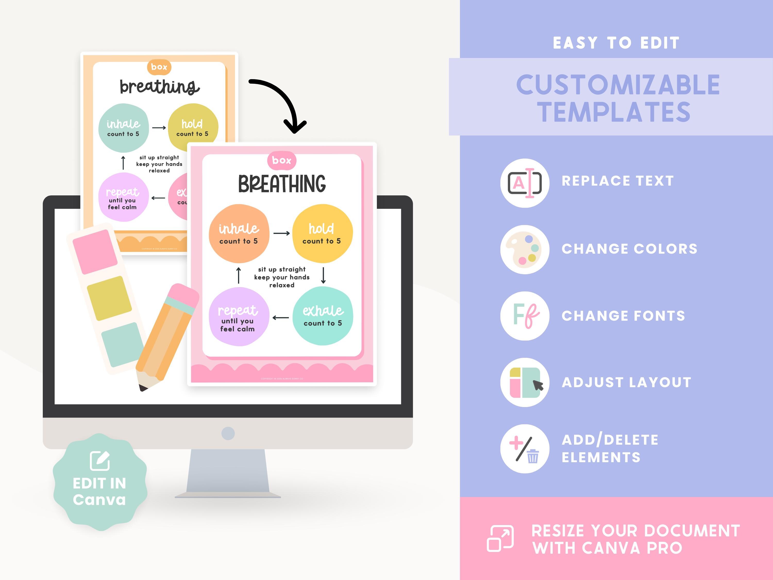 Calming Corner Editable Classroom Printables, Calm Down Skills, Modern ...
