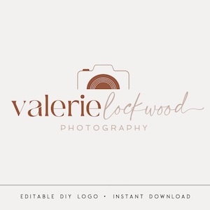 Editable Photography Logo Template, DIY Retro Camera Logo, Modern Boho Photographer Branding, Instant Download
