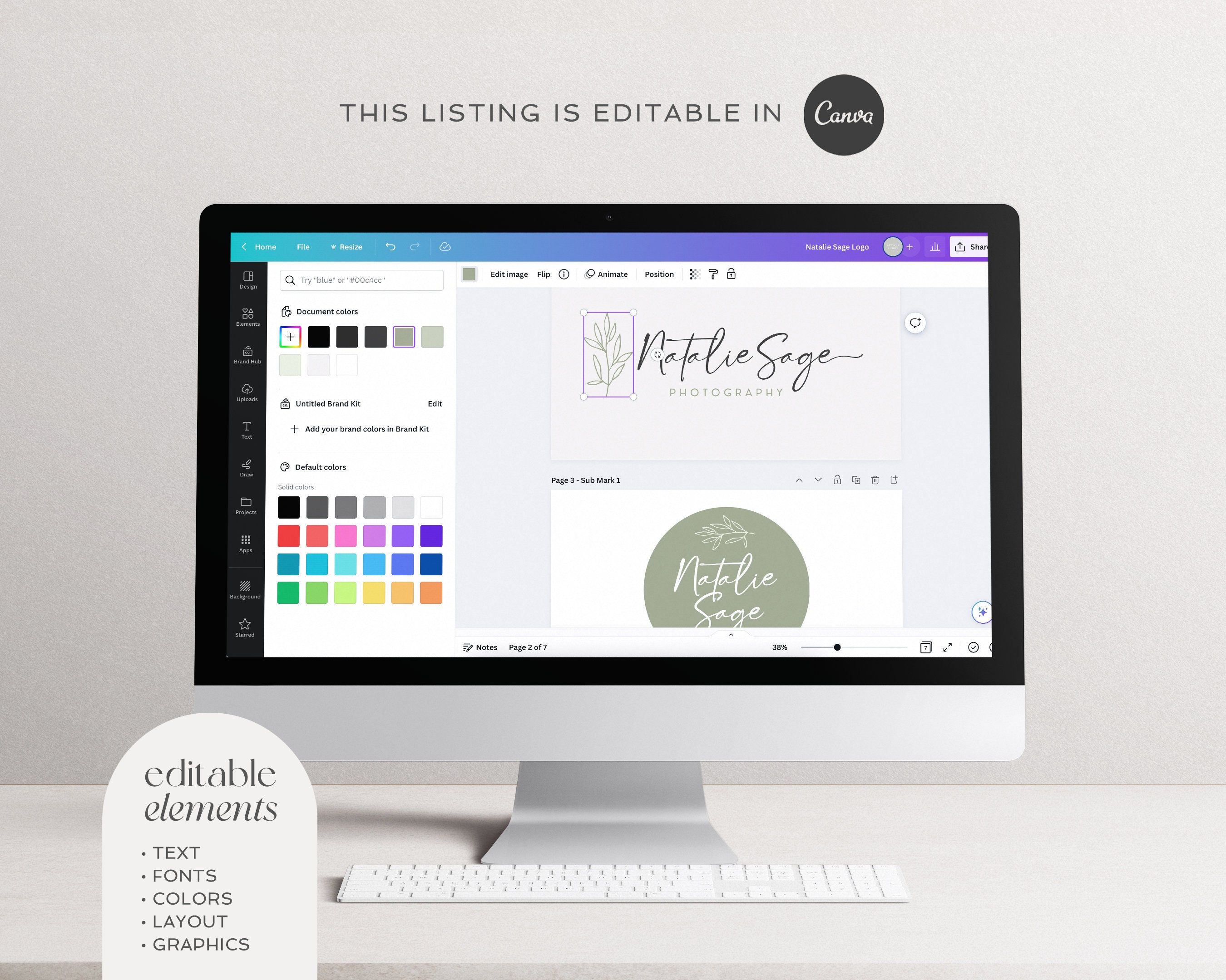 Editable Logo Design, DIY Canva Modern Boho Logo, Elegant Logo, Leaf ...
