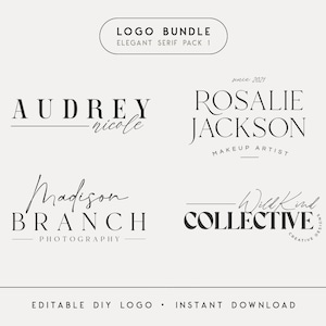 Editable Logo Design, DIY Elegant Serif Logo Bundle, Photography Signature Logo, Simple Logo Template, Instant Download, Watermark Included