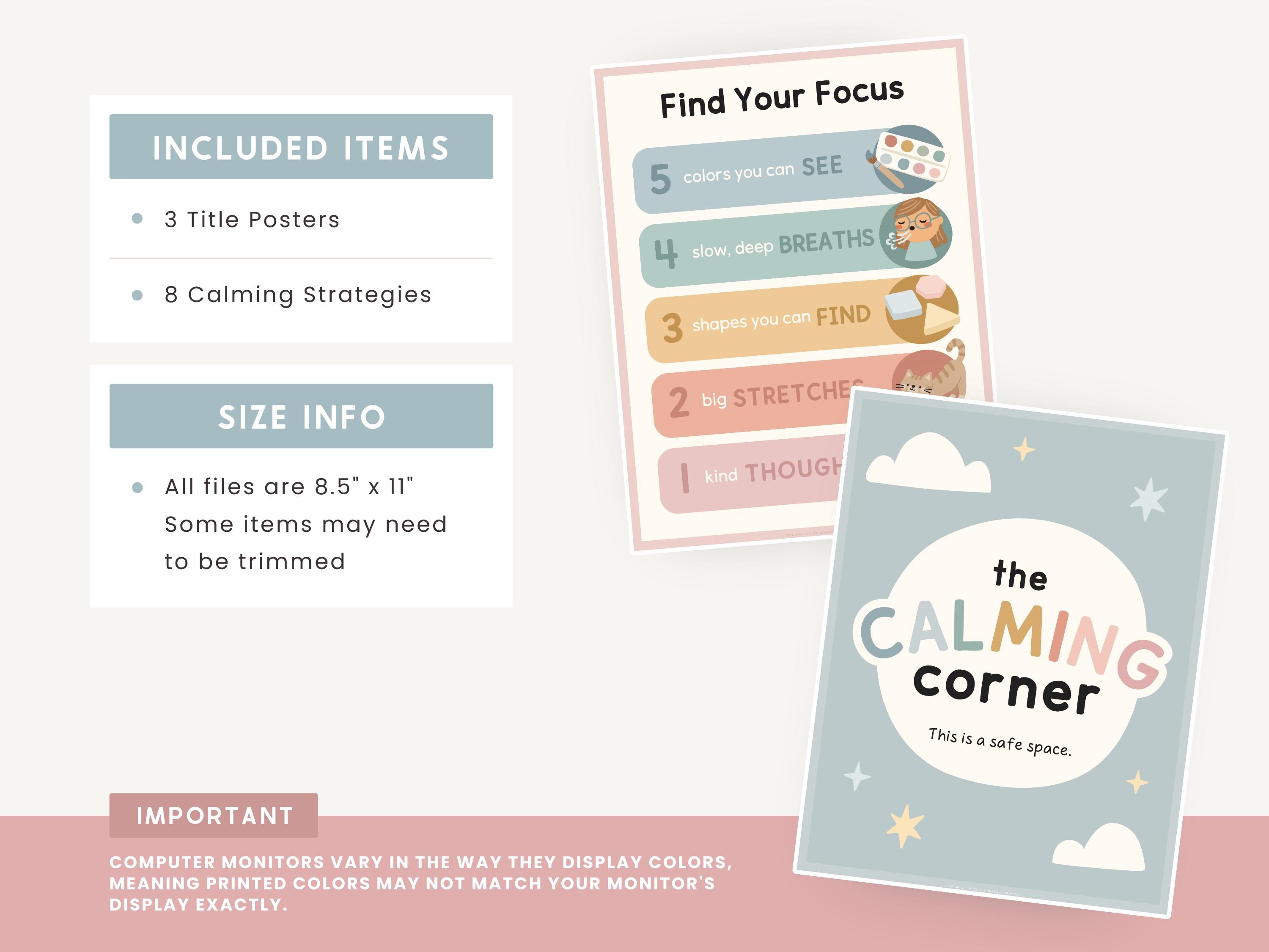 Calming Corner Editable Classroom Printables | Calm Down Skills ...