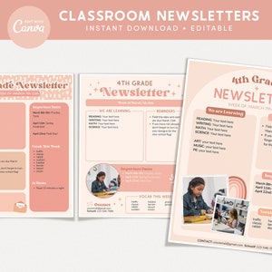 Classroom Newsletter Editable Templates, Back to School, Neutral Boho Classroom, Teacher Canva Templates, INSTANT DOWNLOAD