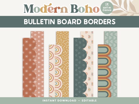 Classroom Bulletin Board Borders, Editable Canva Templates, Boho Modern Classroom Decor, Teacher Banner, PDFs + Templates