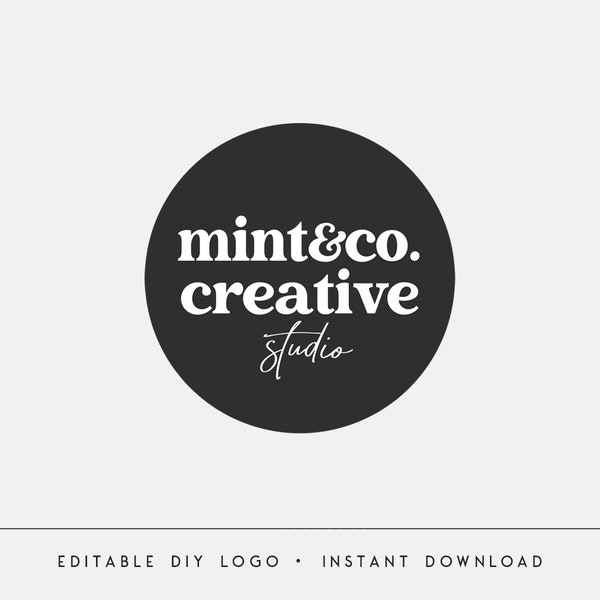 Editable Logo Design, DIY Circle Logo, Retro Creative Logo, Minimalist Studio Logo, Watermarks, Instant Download