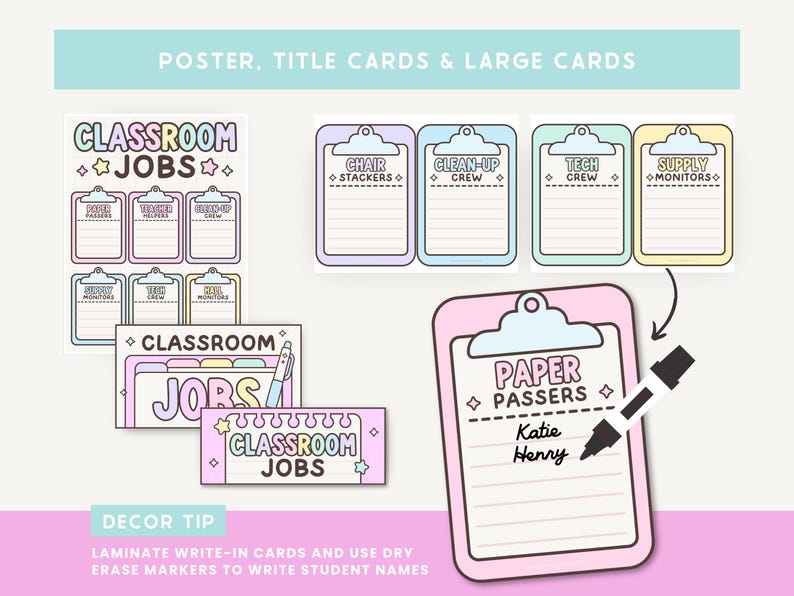 Editable Classroom Jobs Display | Dreamy Notes Pastel Theme | Student ...