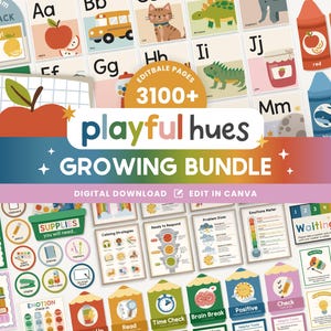 Paquete imprimible de decoración de aula editable GROWING / Pósteres y materiales visuales para primaria / Aula Montessori / Materiales imprimibles para el aprendizaje en casa