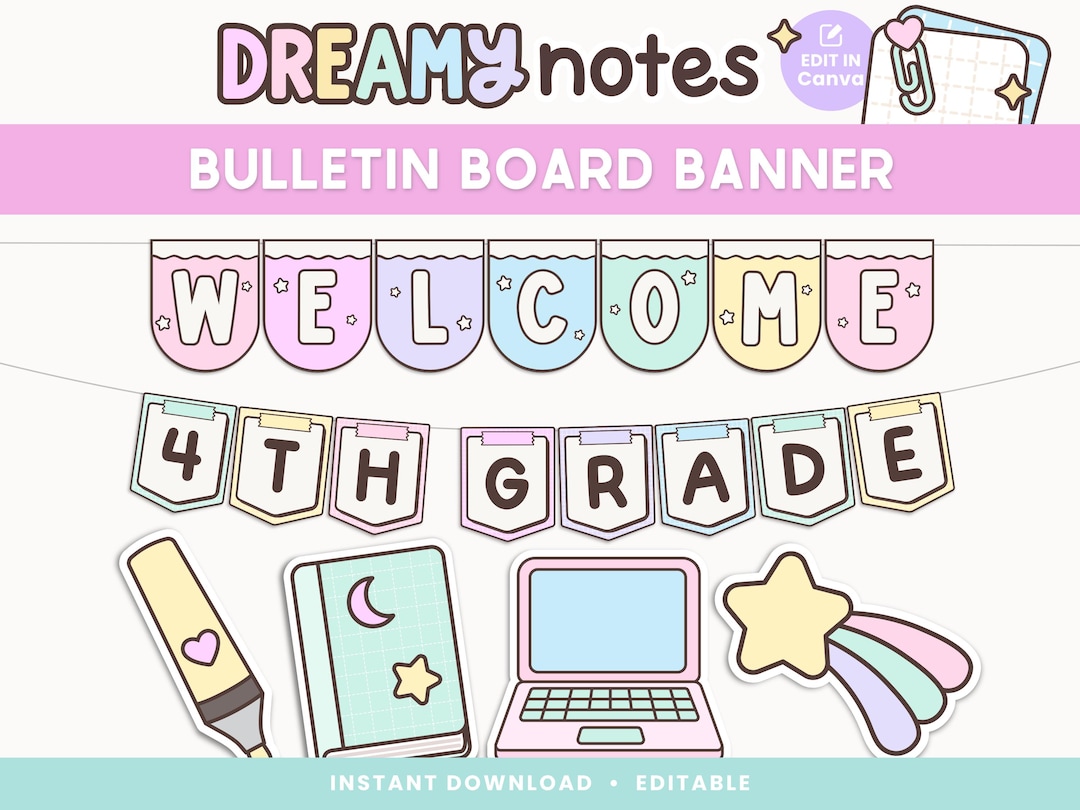 Classroom Bulletin Board Letters Editable in Canva | Pastel Classroom ...