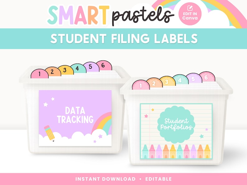 Editable Student Filing Labels | Canva Templates for Classroom ...