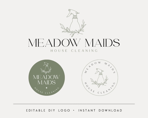 Editable Logo Designs, DIY Cleaning Service Logo, Circle Cleaning Logo, Round House Cleaning Logo with Watermarks, Instant Download