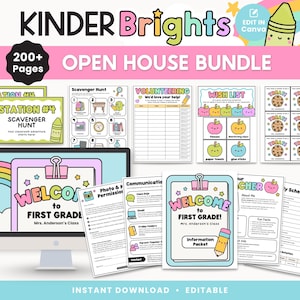 Back to School Open House Bundle | Editable Meet the Teacher Station Kit | Classroom Welcome Night | Kinder Brights Decor PDF