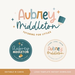 Colorful Teacher Logo Design - Editable Canva Template, Charming and Bright Brand Identity for tutoring, school, educators