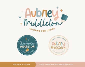 Diseño de logotipo colorido para profesores: plantilla Canva editable, identidad de marca encantadora y brillante para tutorías, escuelas y educadores