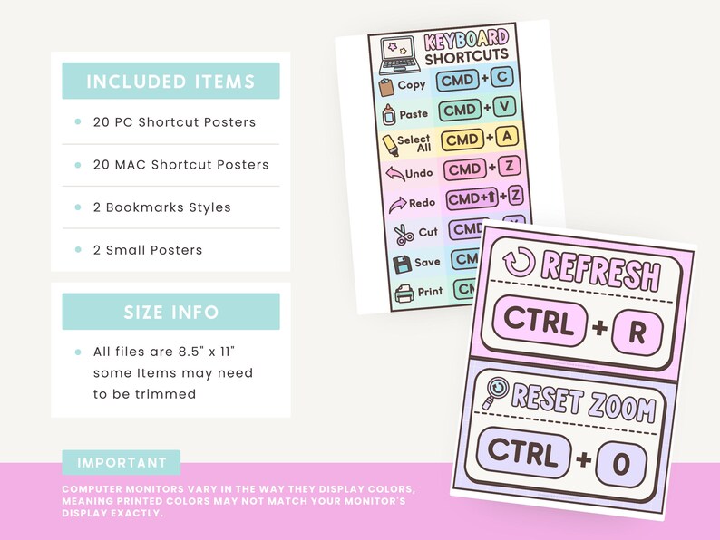 Editable Keyboard Shortcut Posters for Classroom | PC & Mac | Editable ...
