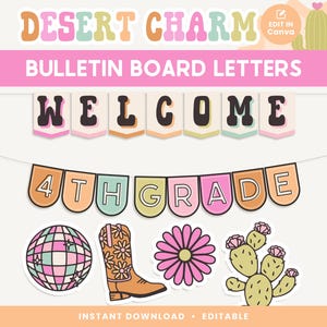 Lettres pour tableau d'affichage pour la classe, modifiables sur toile, décoration de banderoles lumineuses dans le désert, modèles d'enseignants occidentaux