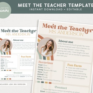 Meet the Teacher Classroom Printable Template, Teacher Introduction, Boho Classroom Print Canva, INSTANT DOWNLOAD Canva Editable Template