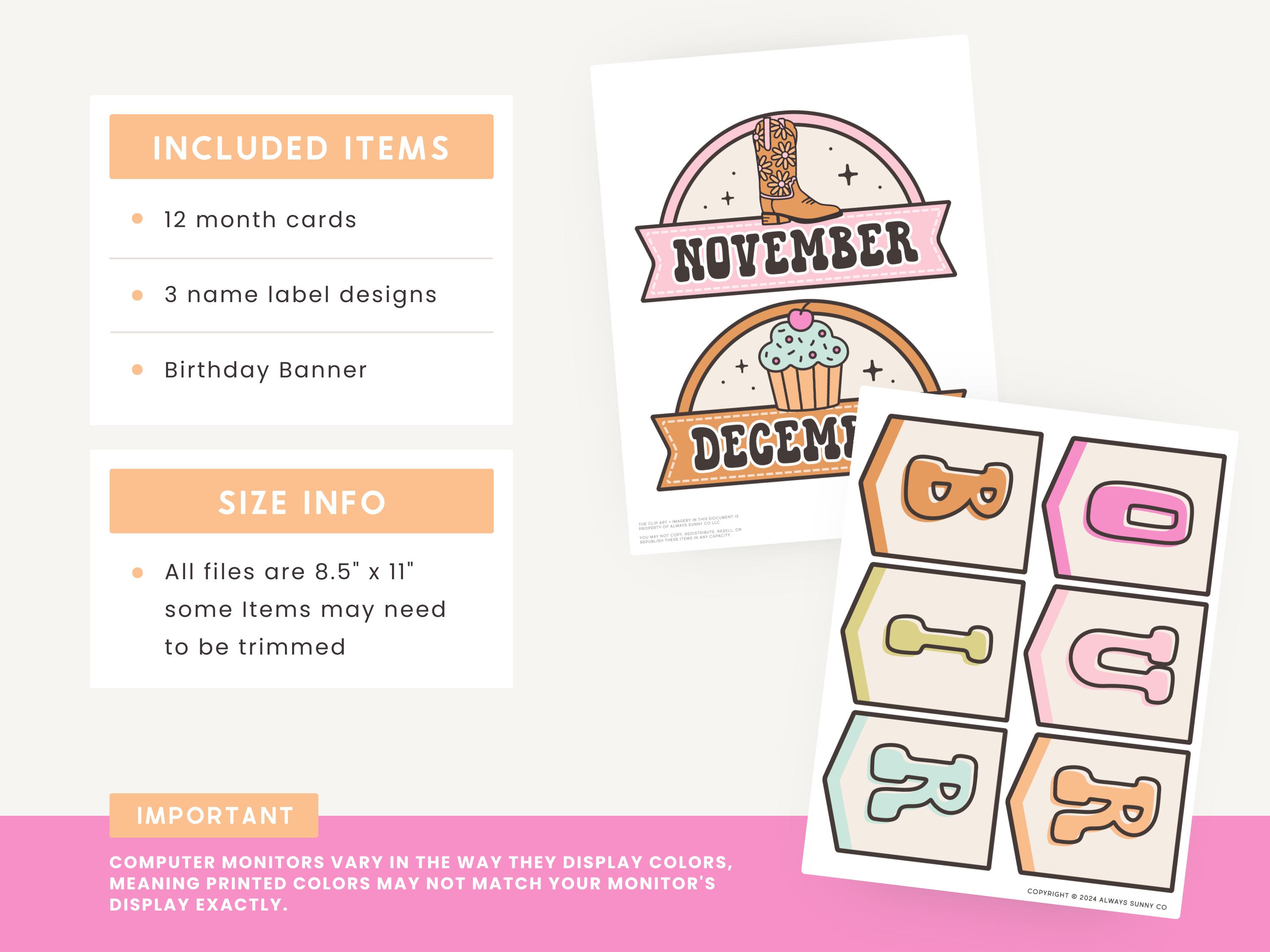 Classroom Birthday Printable Display, Editable in Canva, Bright Desert ...
