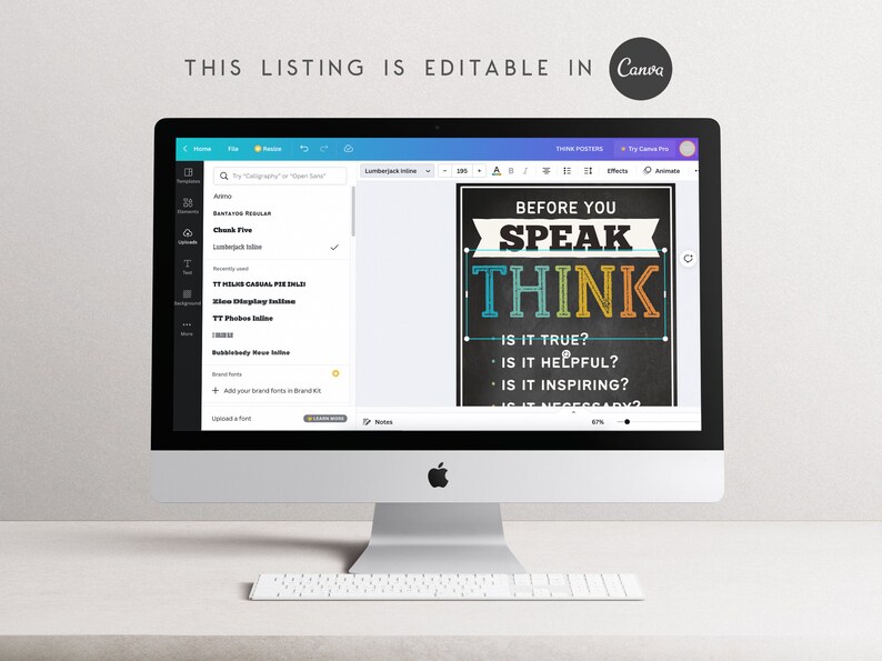 Editable Think Classroom Printable Posters, Think Before You Speak ...