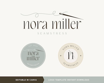 Editable Logo Design, DIY Canva Thread Boho Logo, Handmade Seamstress Branding, Simple Sewing Logo, Instant Download