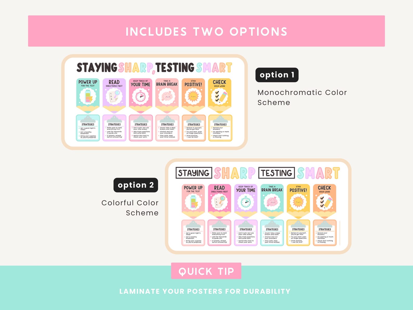 Editable Classroom Test Taking Strategy Posters | Testing SMART ...
