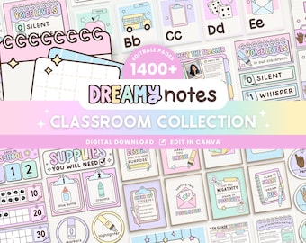 Editable Classroom Decor Dreamy Notes Printable Bundle | Pastel Canva Templates Classroom Theme | Teacher Management | Organization Display
