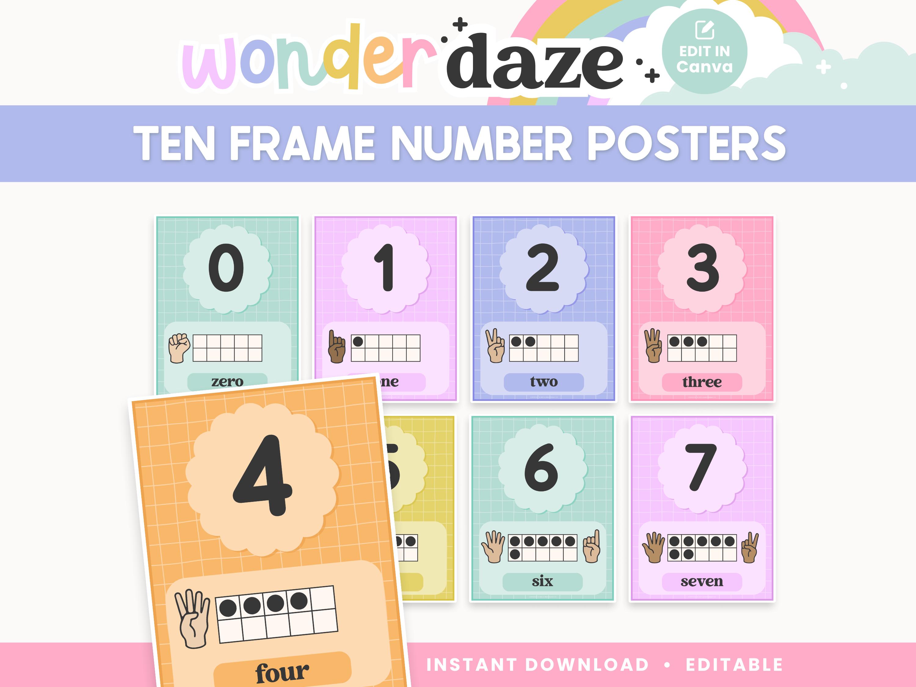 Pastel Ten Frame Number Posters | Editable Number Posters 0-20 ...