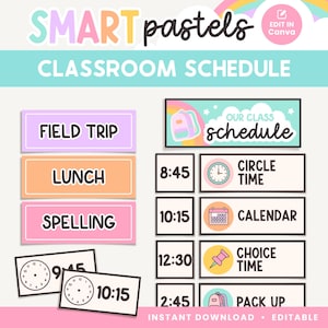 Classroom Visual Schedule, Editable Canva Template, Bright Pastel ...