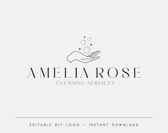 May include: A black and white line drawing of a hand holding a few blue bubbles with stars above. The text "Amelia Rose Cleaning Services" is below the image.