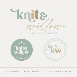 Editable Logo Design, DIY Canva Modern Boho Logo, Elegant Logo, Knitting Retro Logo, Simple Retro Logo, Watermark Logo, Instant Download
