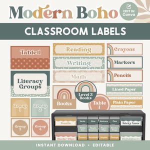 Klassenzimmer Etiketten Bearbeitbare Vorlagen, Moderne Boho Klassenzimmer Organisation, Bin + Schubladen Etiketten INSTANT DOWNLOAD, Canva Templates