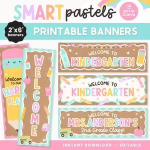 Editable 2x6 Printable Classroom Banners | Smart Pastels Kraft Paper Welcome Banners | Back to School Editable Canva Templates