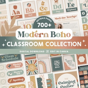 Editable Classroom Modern Boho Complete Collection Printable Bundle, Canva Templates, Classroom Management, Organization, Classroom Displays