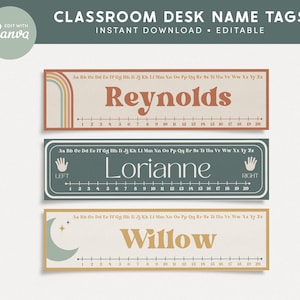 Student Desk Name Labels, Editable Classroom Printables, Student Name Tags, Boho Canva Classroom - Canva Editable Template