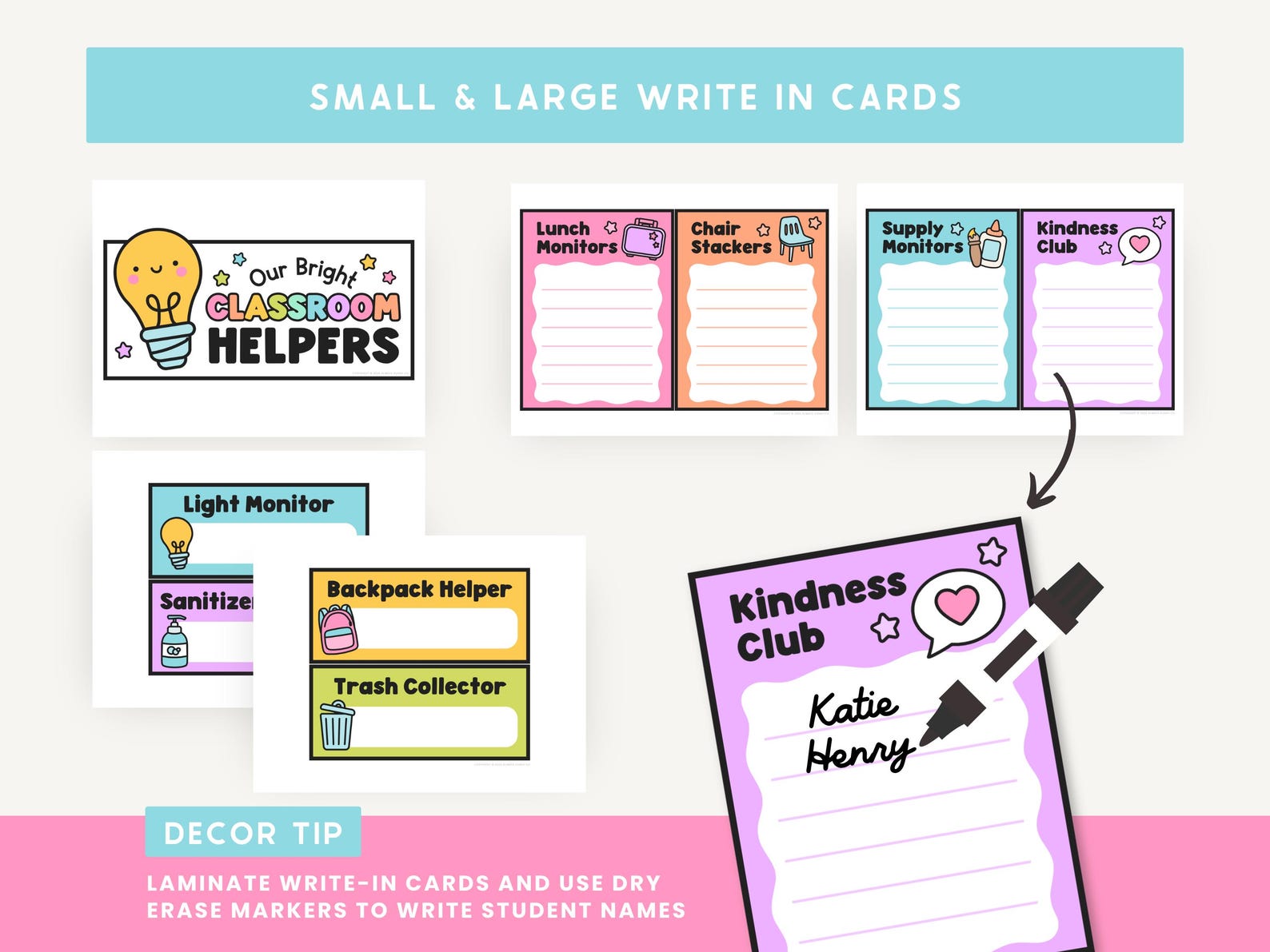 Editable Classroom Jobs Display | Kinder Brights Theme | Student Job ...