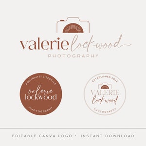 Editable Logo Design, DIY Canva Modern Boho Logo, Rustic Logo, Camera Photography Logo, Trendy Photographer Logo Template, Instant Download