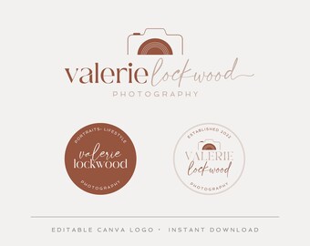 Editable Logo Design, DIY Canva Modern Boho Logo, Rustic Logo, Camera Photography Logo, Trendy Photographer Logo Template, Instant Download