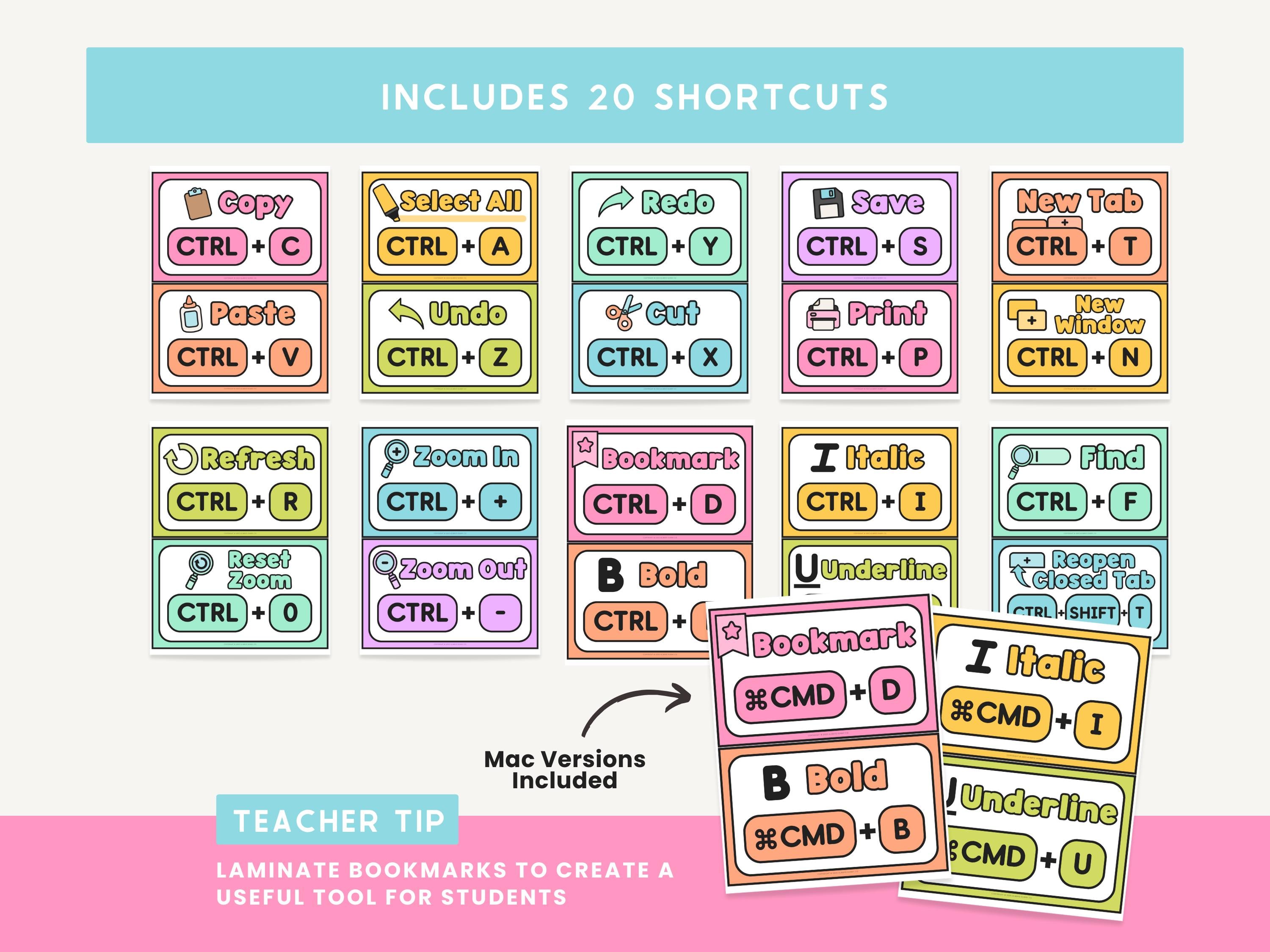 Editable Keyboard Shortcut Posters for Classroom | PC & Mac | Editable ...
