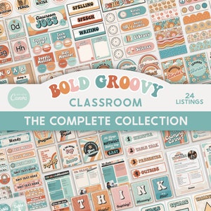 Editable Classroom Groovy Retro Complete Collection Printable Bundle, Canva Templates, Classroom Management, Organization, Classroom Display