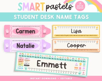 Student Desk Name Labels, Editable Classroom Printables, Student Name Tags, Pastel Cute Canva Classroom - Editable Template