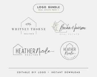 Editable Logo Templates, DIY Real Estate Logos, Realtor House Branding, Instant Download