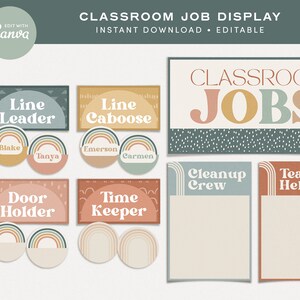 Editable Classroom Decor Modern Boho Bundle, Printable Canva Templates ...