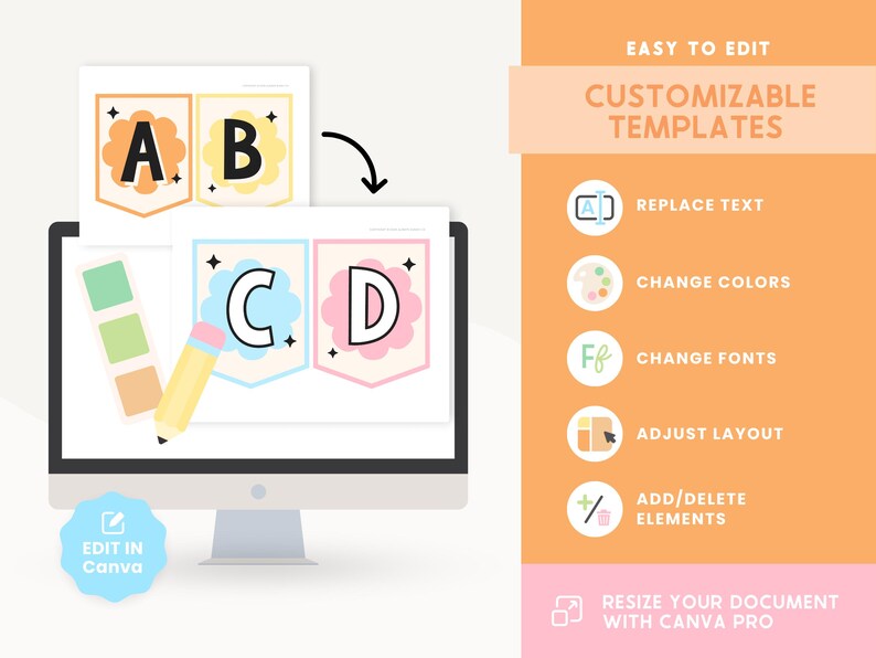 Classroom Bulletin Board Letters | Editable in Canva | Groovy Retro ...