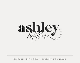 Editable Logo Template, DIY Boho Retro Photography Branding, Modern Neutral Logo, Instant Download