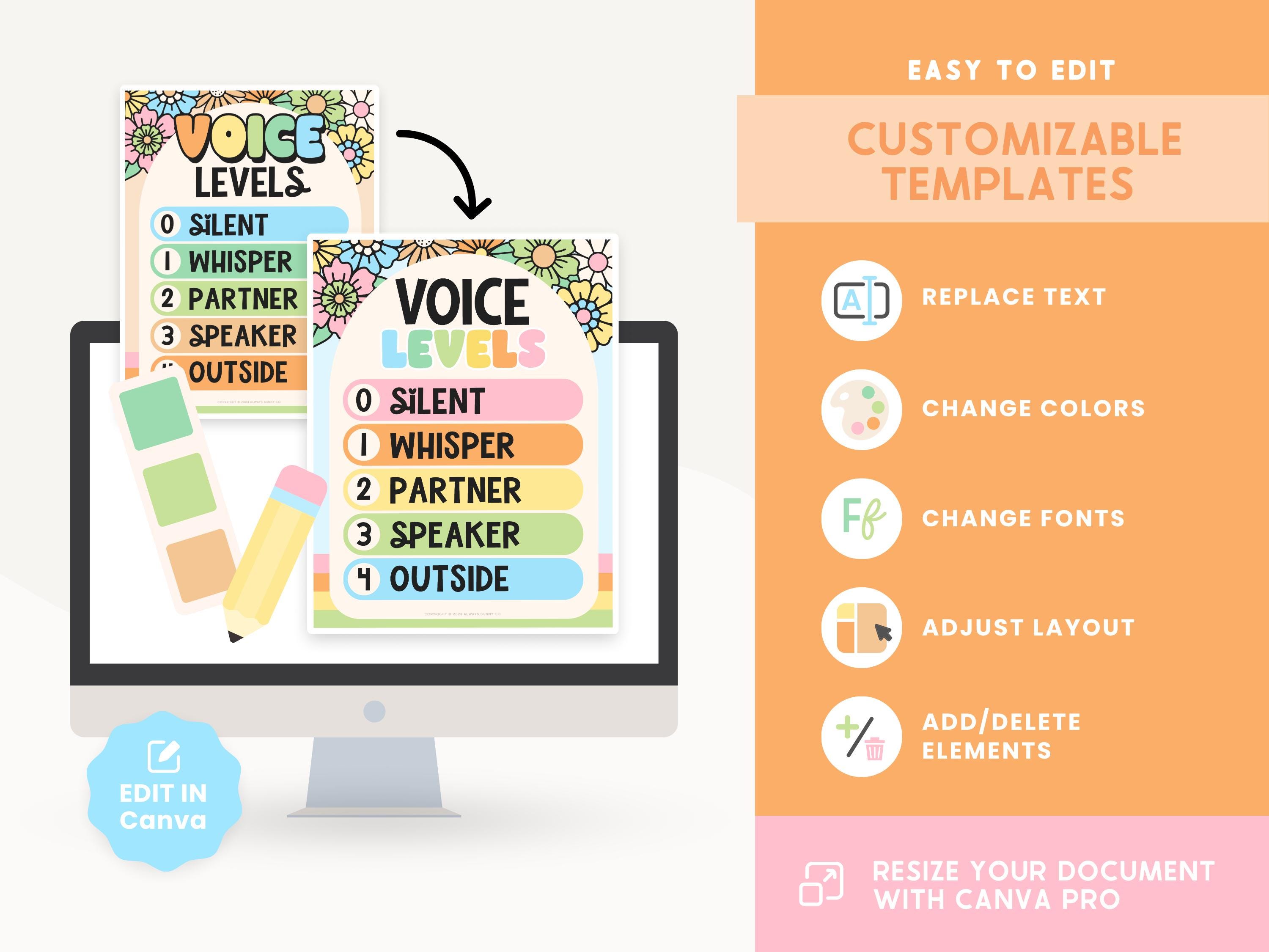 Voice Level Chart Classroom Printable Display, Editable in Canva ...