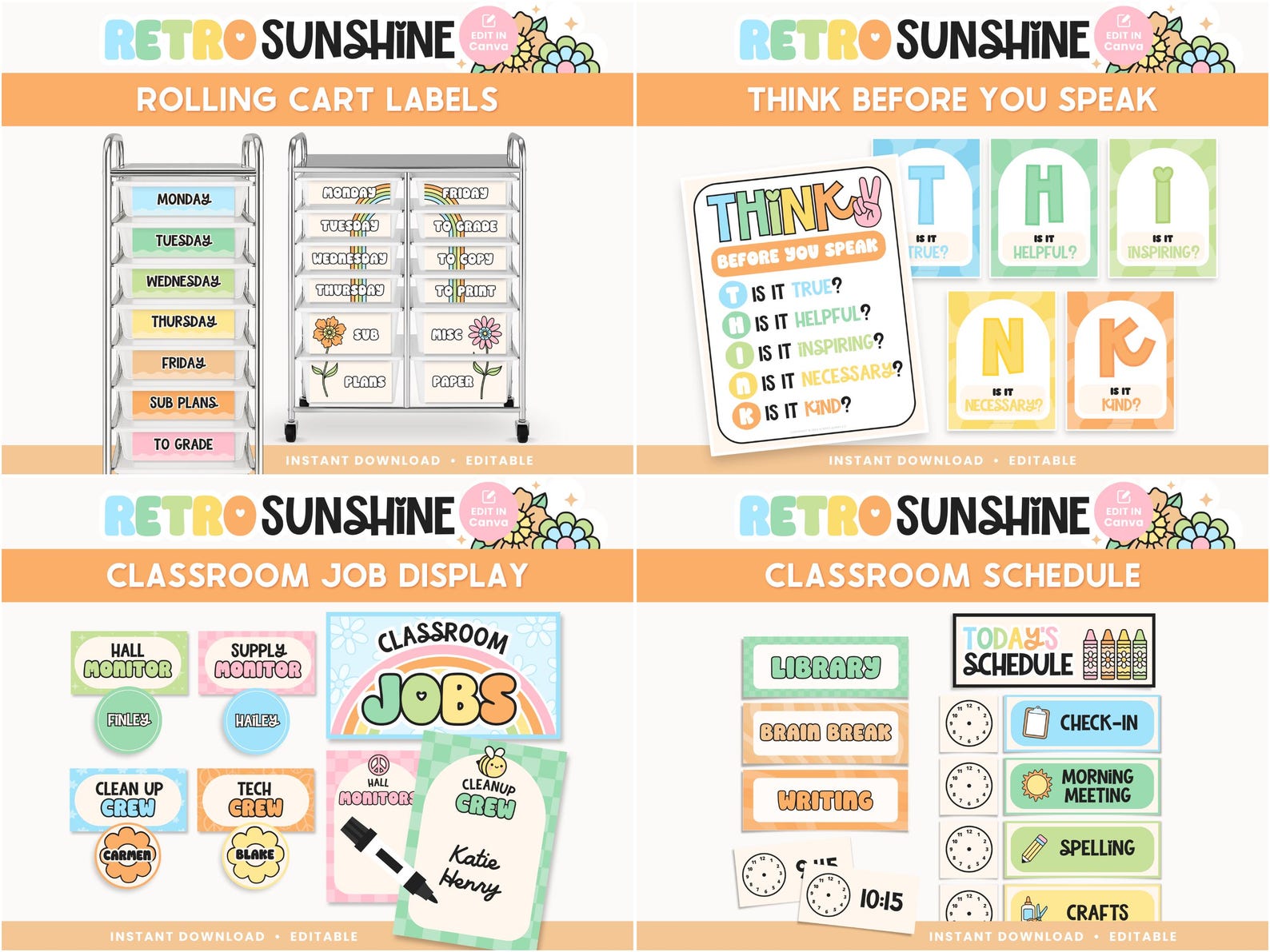 Retro Sunshine Classroom GROWING Decor Bundle | 700+ Editable Pages ...
