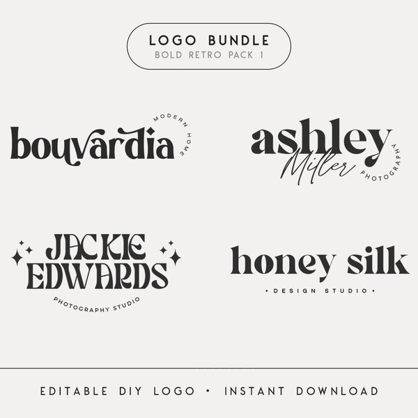 Editable Logo Design, DIY Retro Boho Logo Bundle, Photography Elegant Logo, Simple Logo Template, Instant Download, Watermark Included