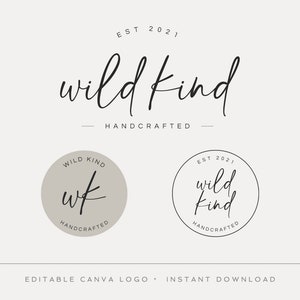 Diseño de logotipo editable, logotipo bohemio moderno de Canva, logotipo elegante, logotipo de firma minimalista, plantilla de logotipo con escritura redonda, descarga instantánea