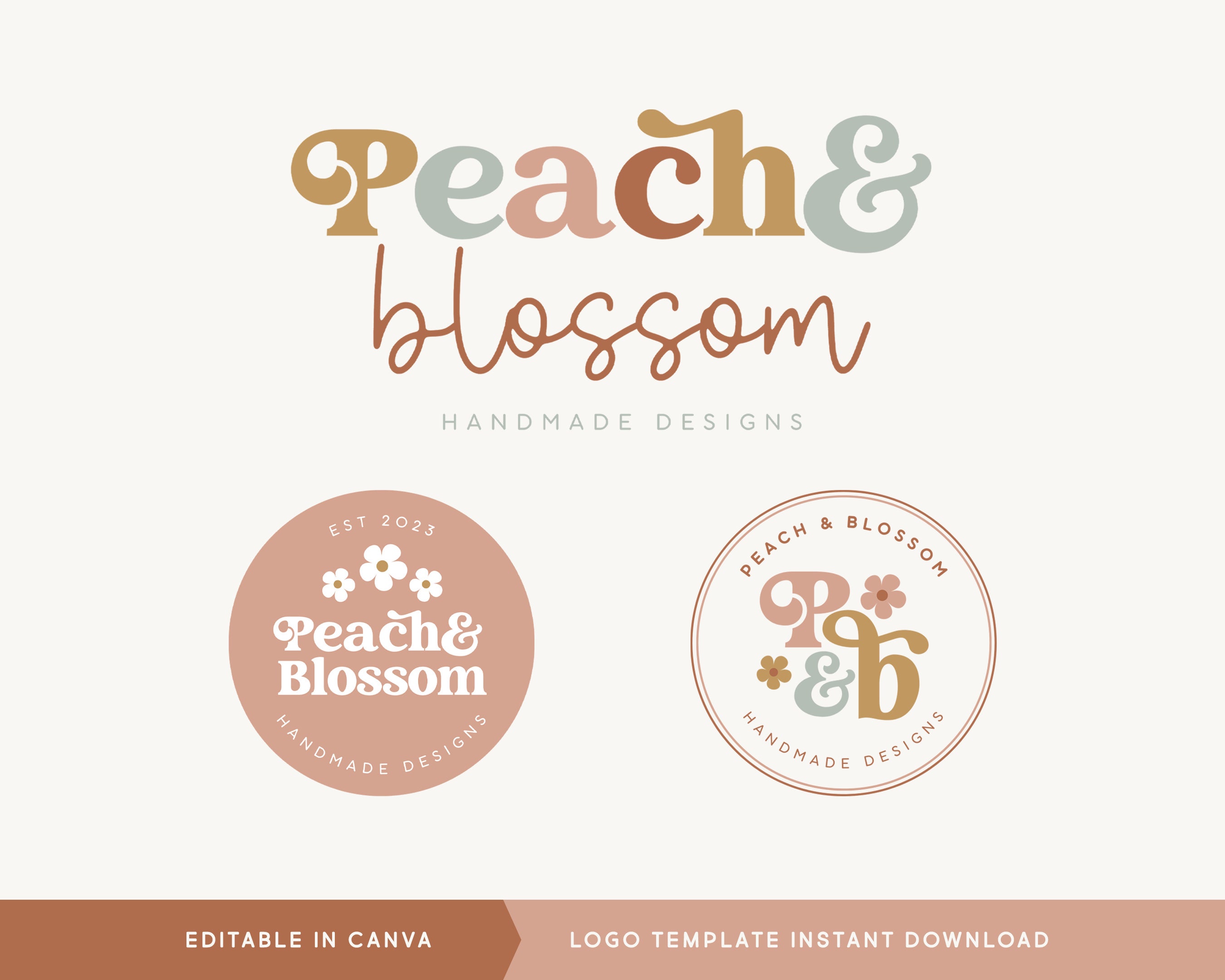 Editable Logo Design, DIY Canva Retro Boho Logo, Groovy Handmade Logo ...