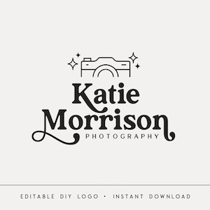 Editable Photography Logo Template, DIY Retro Camera Logo, Modern Boho Photographer Branding, Instant Download