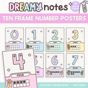 Pastel Ten Frame Number Posters | Editable Number Posters 0-20 | Classroom Decor | Counting Posters | Kindergarten Resources + Printables