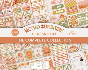 Editable Classroom Retro Sunshine Complete Collection Printable Bundle, Canva Templates Classroom Management, Organization Classroom Display